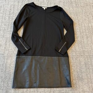Banana Republic Black Long Sleeve Dress with Leather Accents